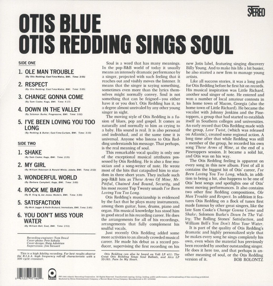 OTIS REDDING – Otis Blue / Otis Redding Sings Soul LP (blue vinyl)
