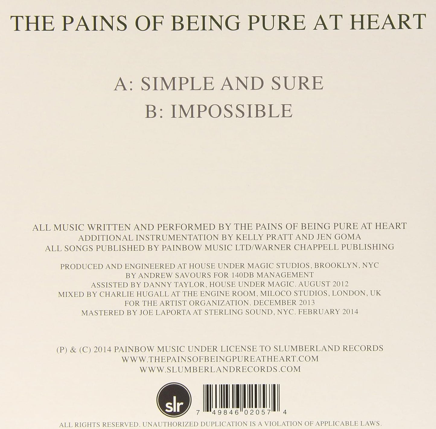 PAINS OF BEING PURE AT HEART – Simple & Sure 7" (sage green vinyl)