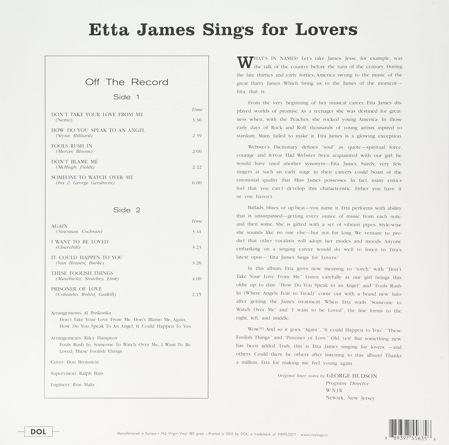 ETTA JAMES – Sings For Lovers LP