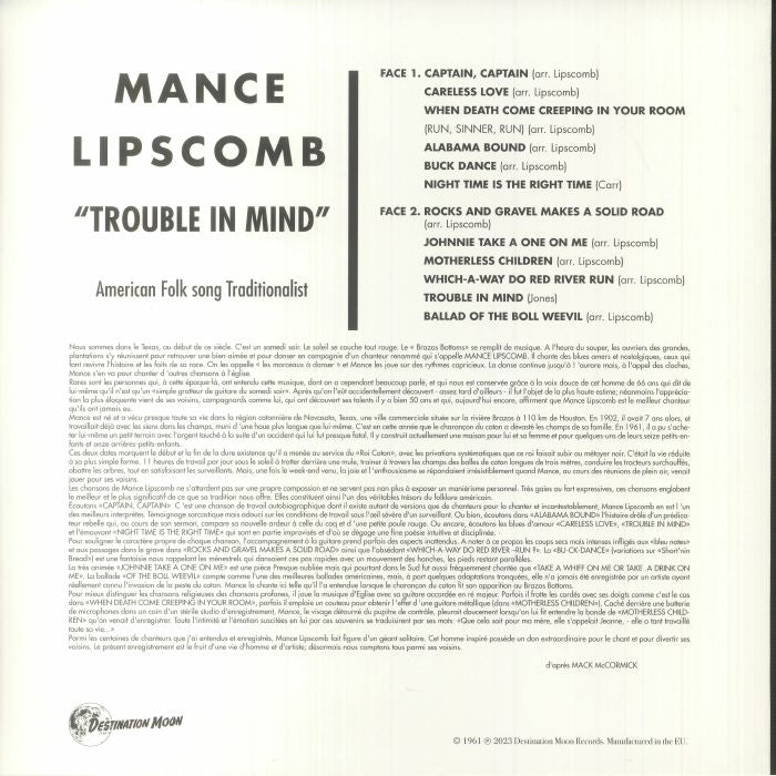 MANCE LIPSCOMB – Trouble In Mind (American Folk Song Traditionalist) LP (clear vinyl)