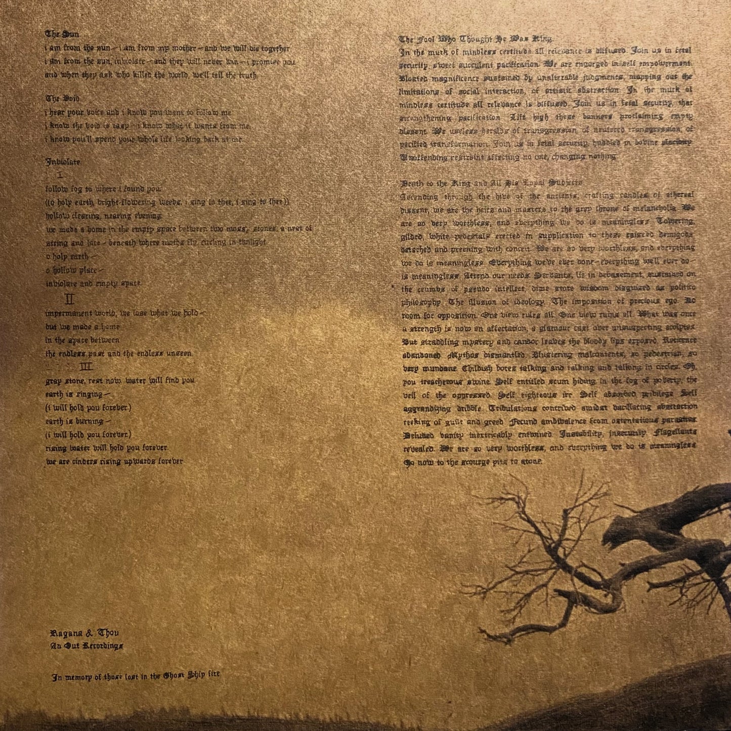 RAGANA / THOU – Let Our Names Be Forgotten LP (gold vinyl)