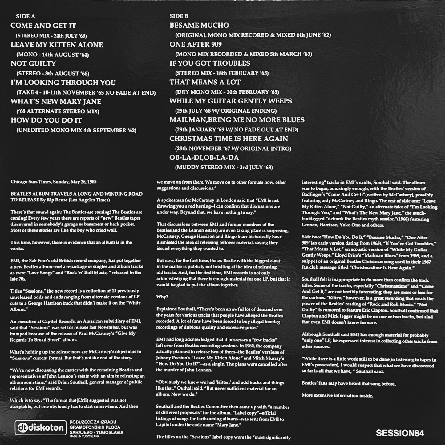 BEATLES – Sessions • 14 Previously Unreleased Tracks From The Vaults LP (brown marbled vinyl)