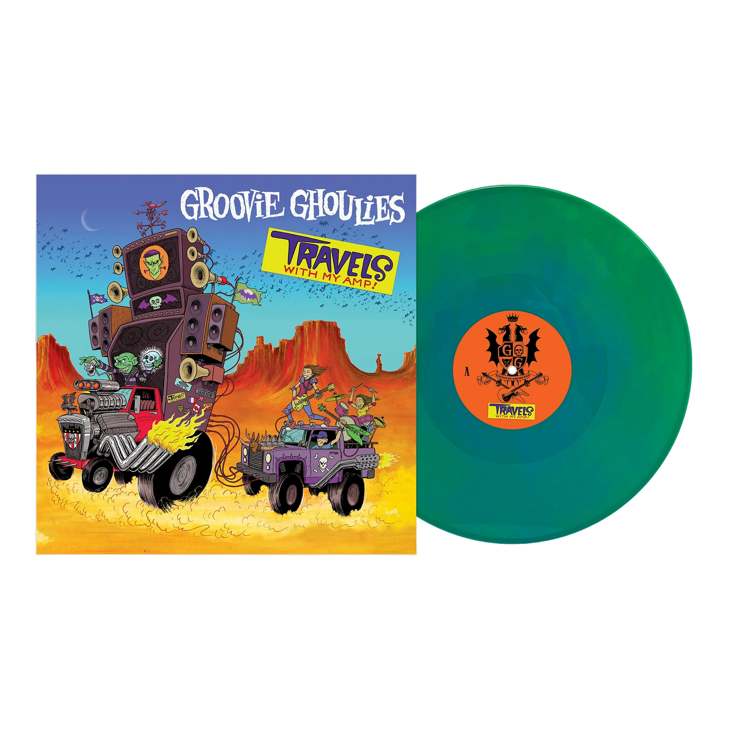 GROOVIE GHOULIES – Travels With My Amp LP (neon green/cyan galaxy vinyl)