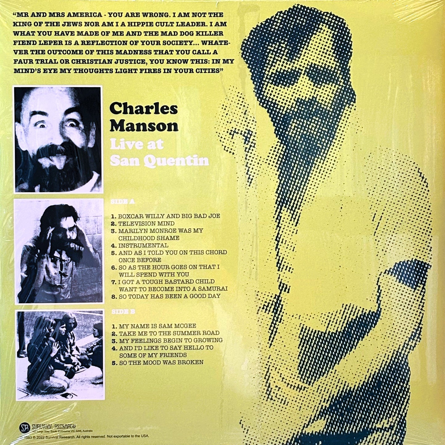 CHARLES MANSON - Live At San Quentin LP (yellow vinyl)