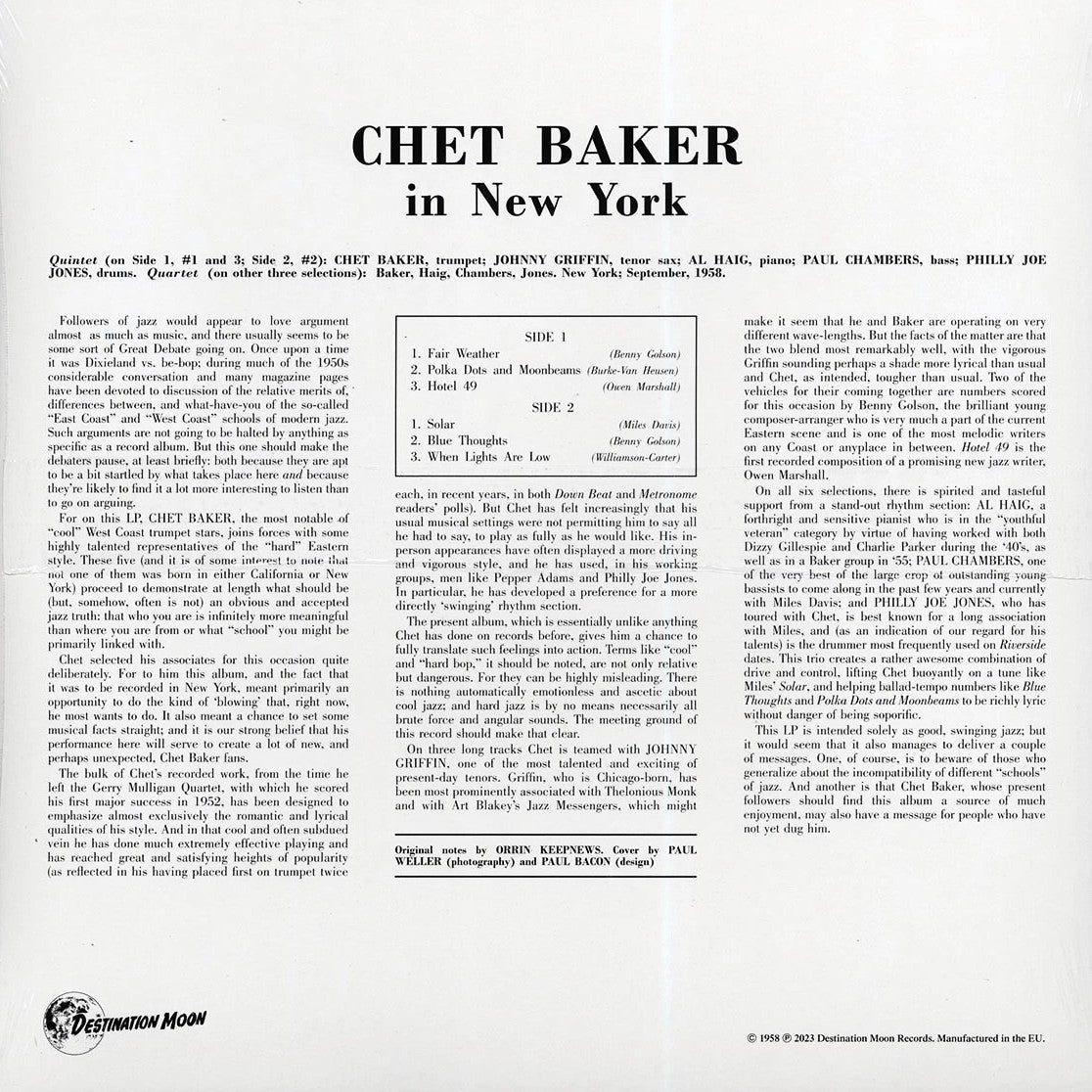 CHET BAKER – In New York LP (clear vinyl)