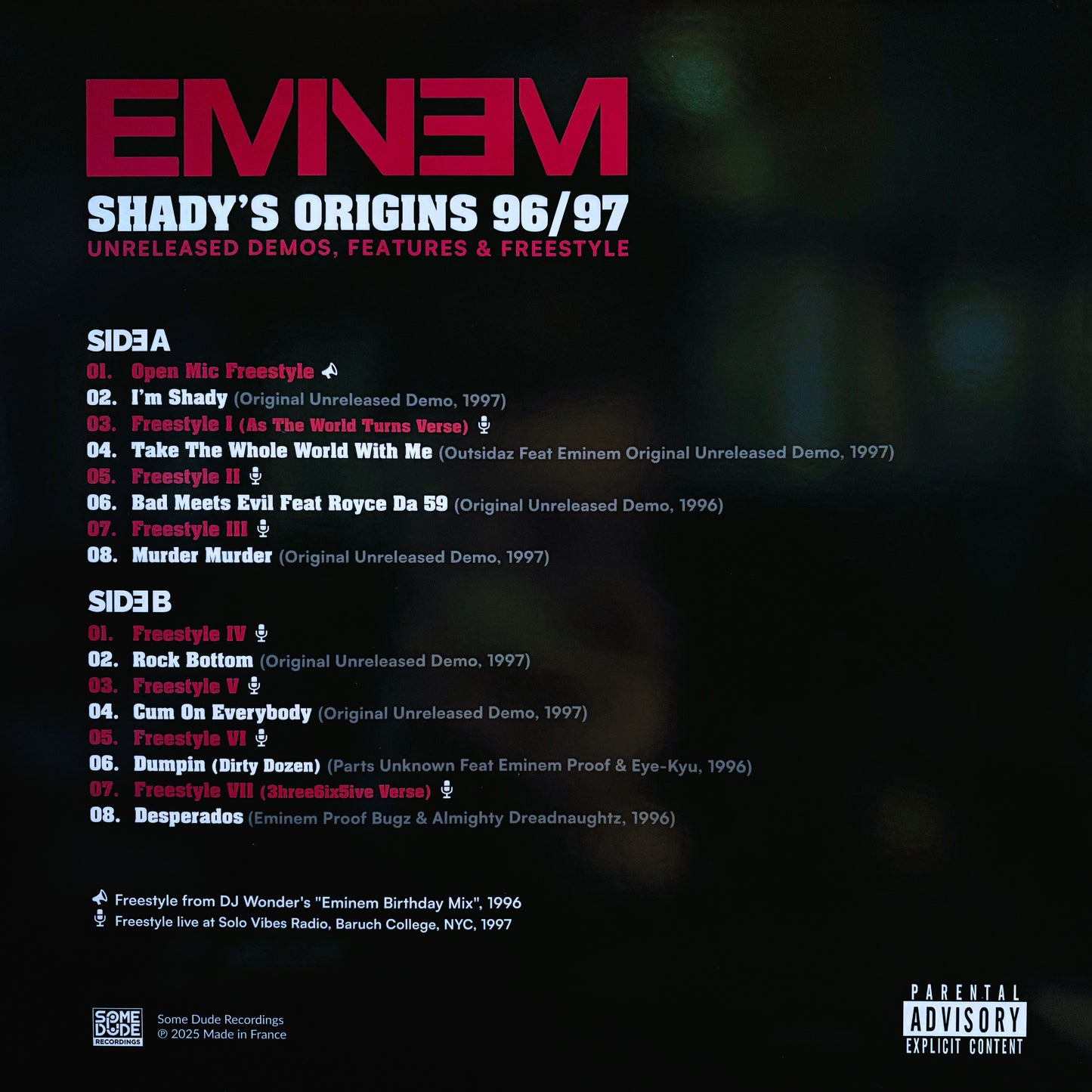 EMINEM – Shady's Origins 1996 / 1997 • Unreleased Demos, Features & Freestyles LP