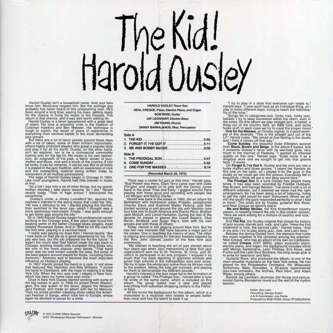 HAROLD OUSLEY – The Kid! LP (red vinyl)