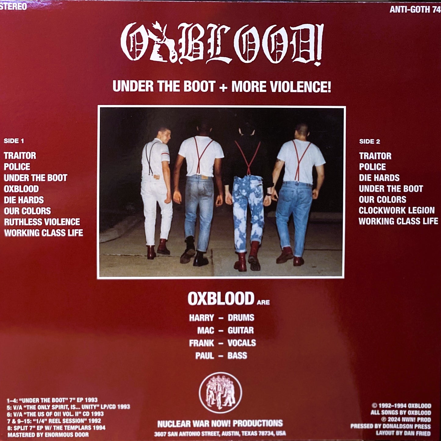 OXBLOOD – Under The Boot + More Violence! LP
