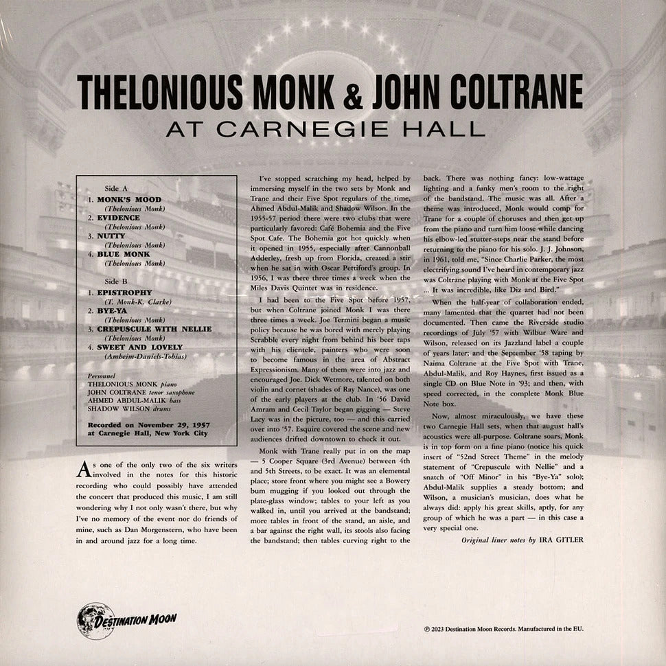 THELONIOUS MONK / JOHN COLTRANE – Thelonious Monk & John Coltrane At Carnegie Hall LP (clear vinyl)