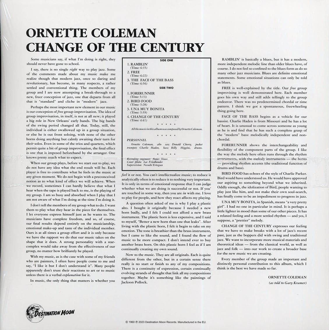 ORNETTE COLEMAN – Change Of The Century LP (clear vinyl)