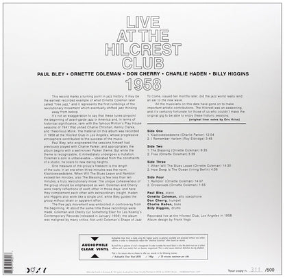 BLEY / COLEMAN / CHERRY / HADEN / HIGGINS – Live At The Hillcrest Club 1958 2xLP (clear vinyl)