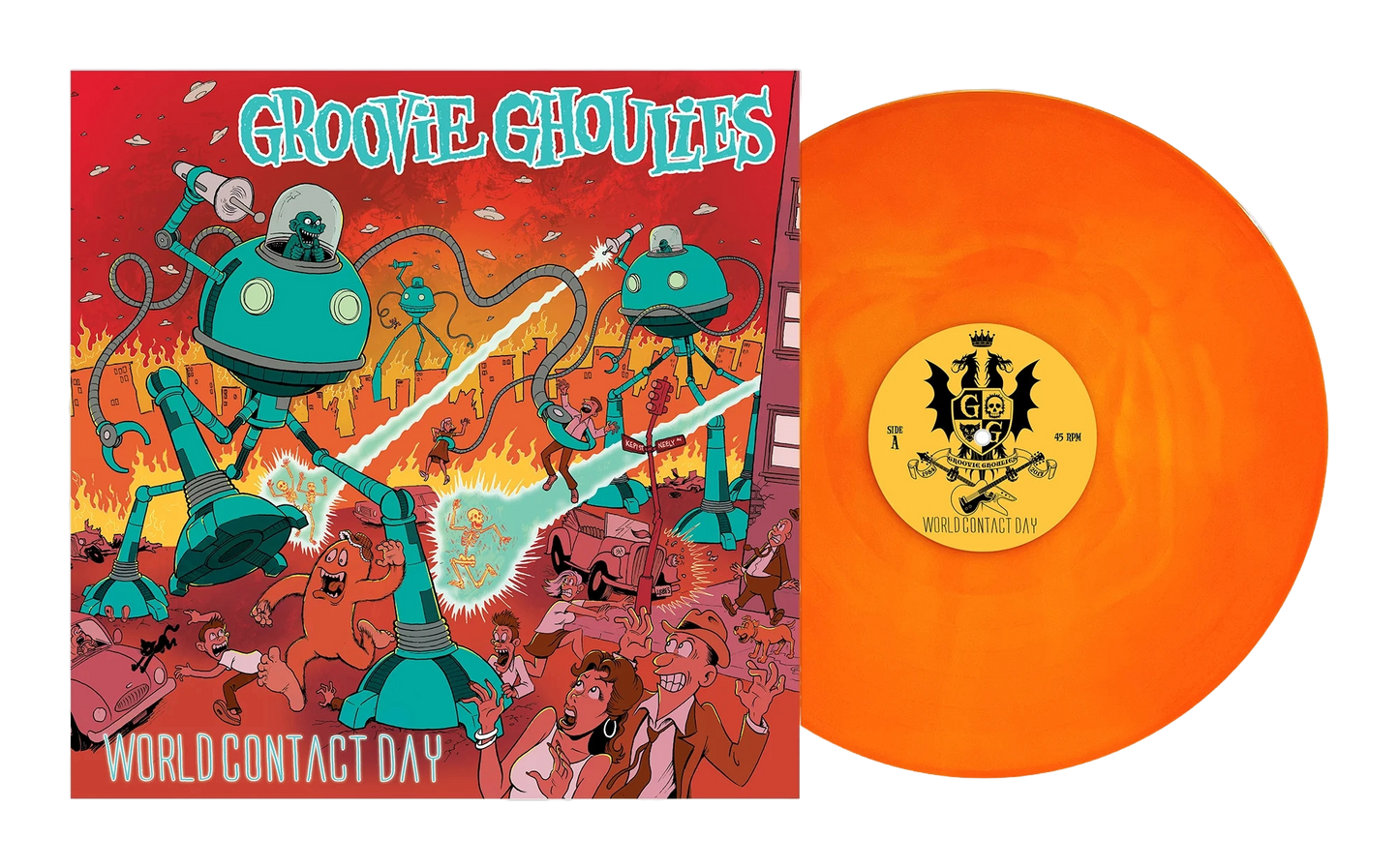 GROOVIE GHOULIES – World Contact Day LP (neon orange/yellow galaxy vinyl)