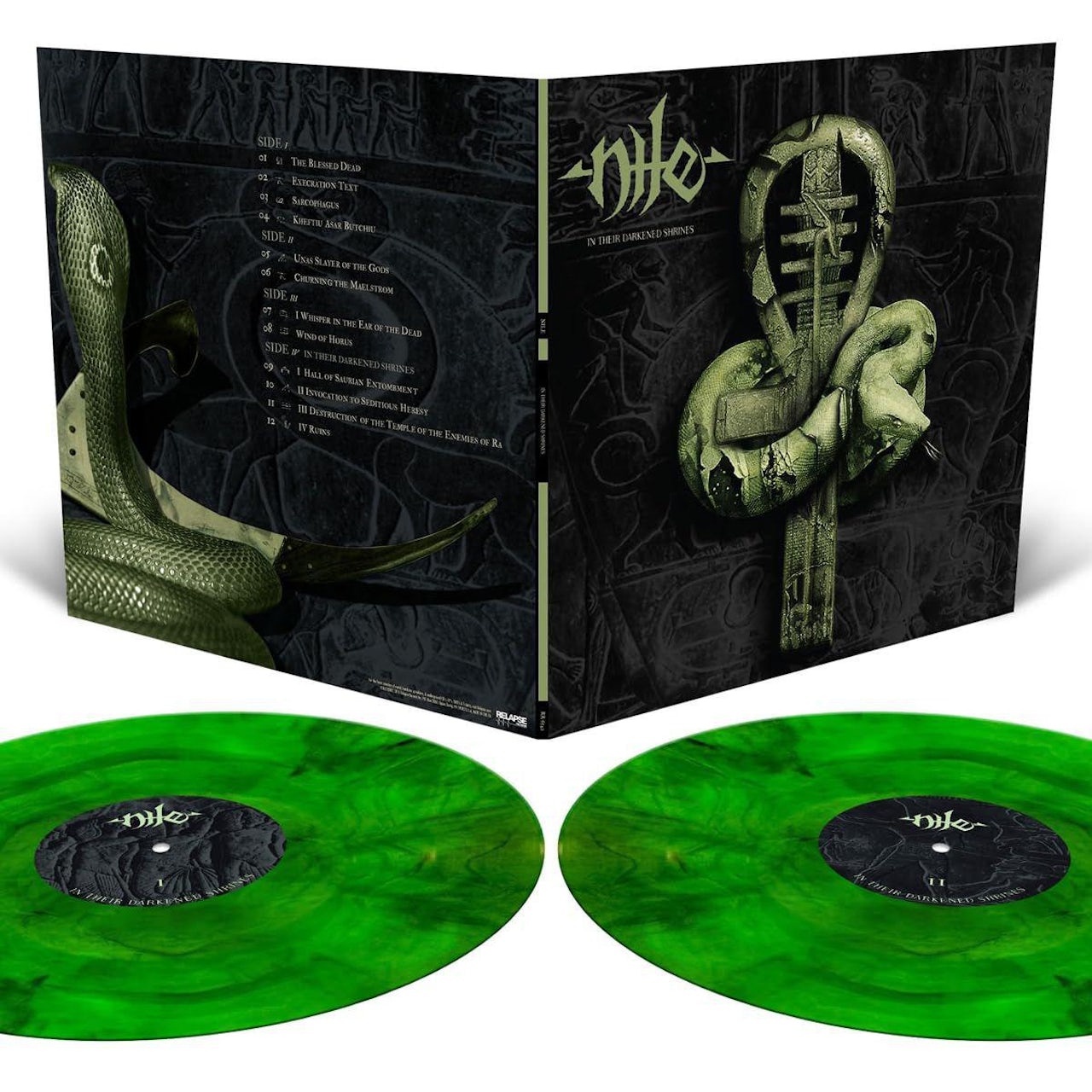 NILE – In Their Darkened Shrines 2xLP (neon green galaxy vinyl)