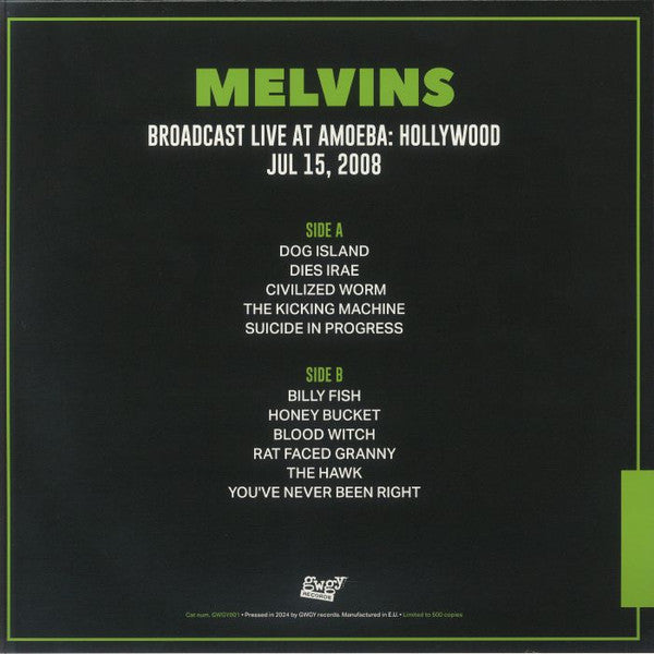 MELVINS – Broadcast Live At Amoeba · Hollywood 6/15/2008 LP