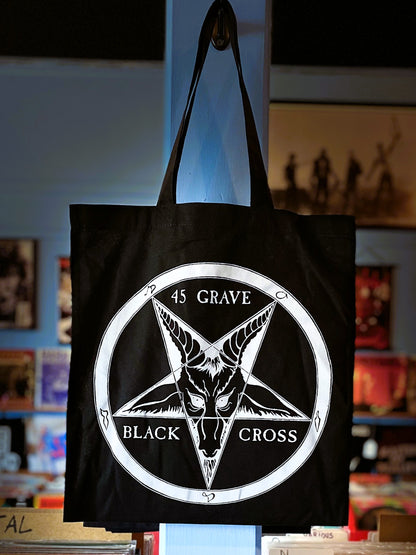 45 GRAVE | Black Cross Tote Bag