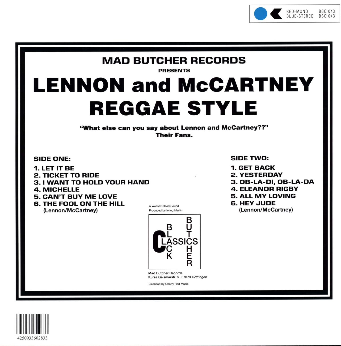 JAMESTOWN SHEIKS – Lennon & McCartney Reggae Style LP (blue vinyl)