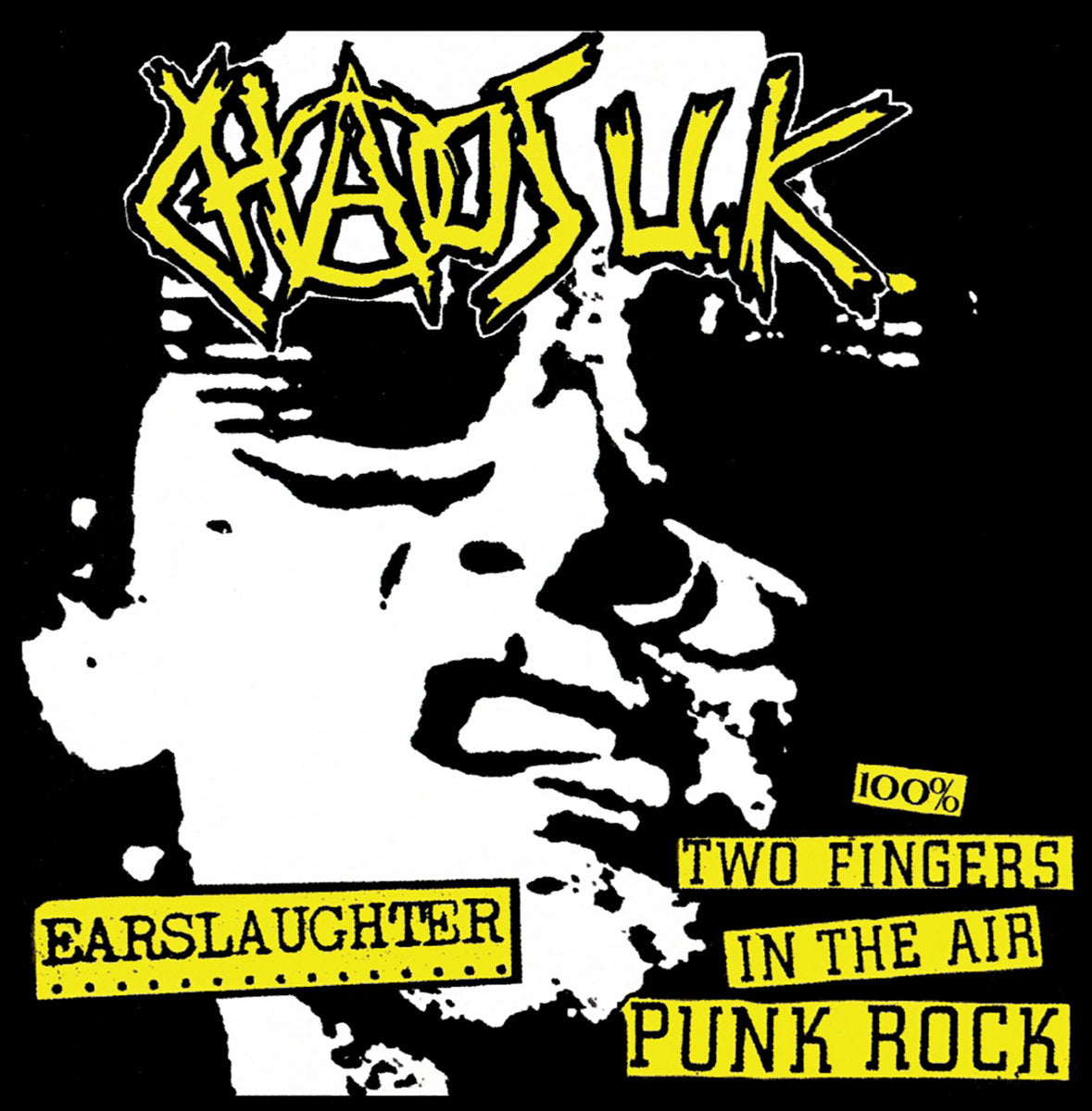 CHAOS U.K. – Earslaughter / 100% Two Fingers In The Air Punk Rock LP (black/white splatter vinyl)