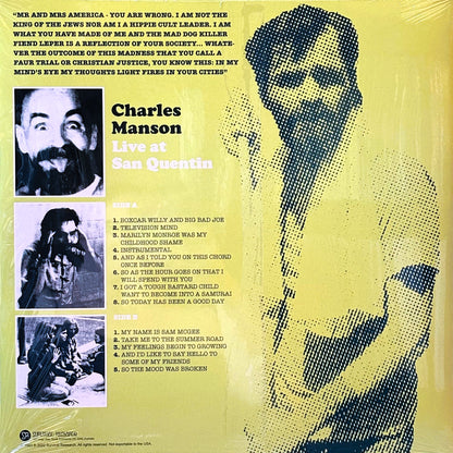 CHARLES MANSON - Live At San Quentin LP (yellow vinyl)