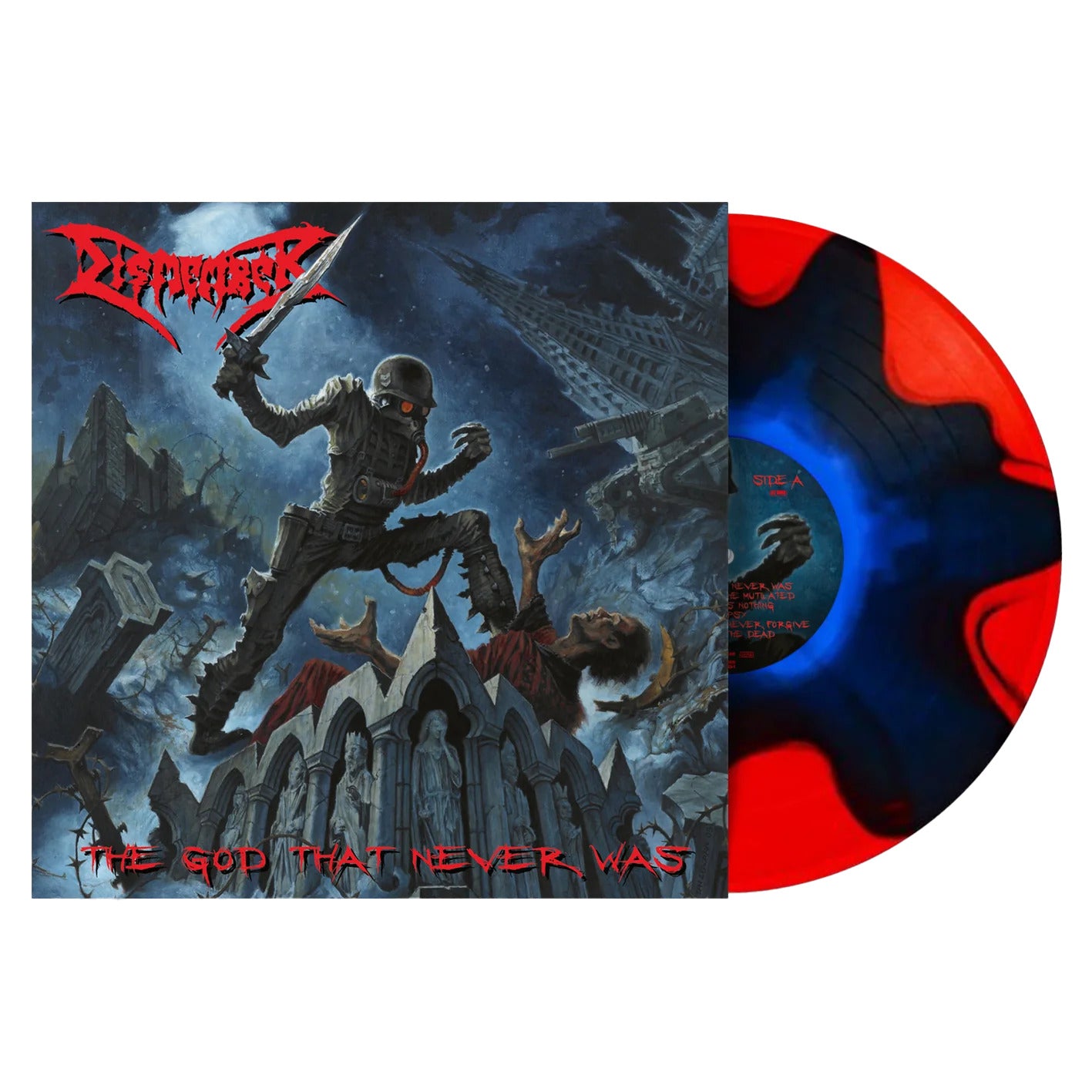 DISMEMBER – The God That Never Was LP (blue in red split vinyl)