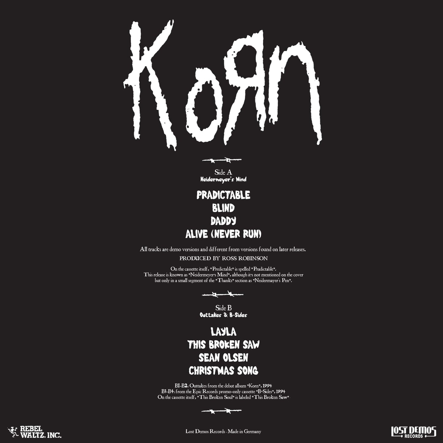 KORN – Neidermeyer's Mind • Debut Demo 1993 LP (marbled color vinyl)
