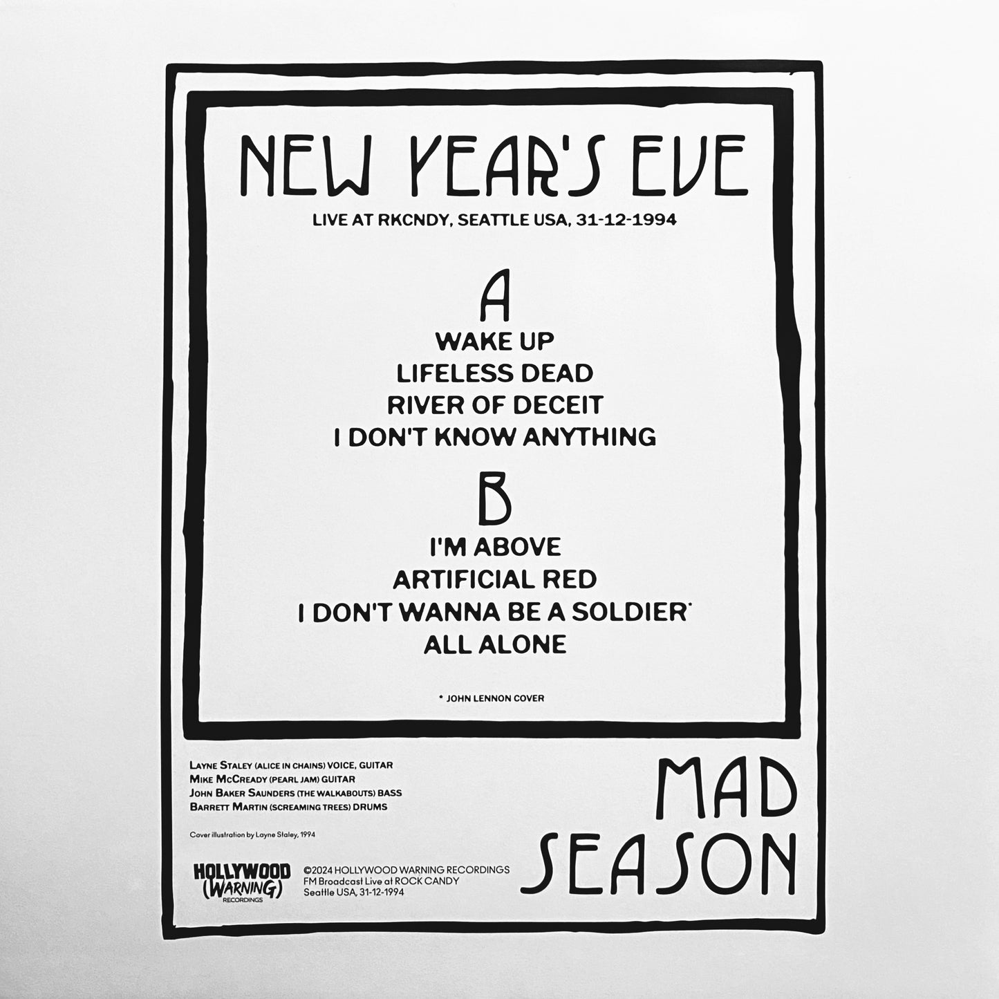 MAD SEASON – New Year's Eve • Live At RKCNDY, Seattle 1994 LP