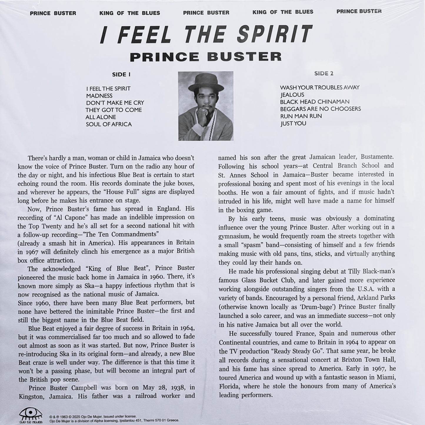 PRINCE BUSTER – I Feel The Spirit LP (blue vinyl)