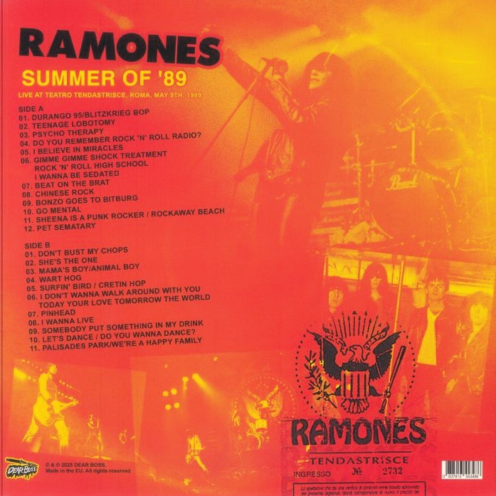 RAMONES – Summer Of '89 • Live At Teatro Tendastrisce 1989 LP